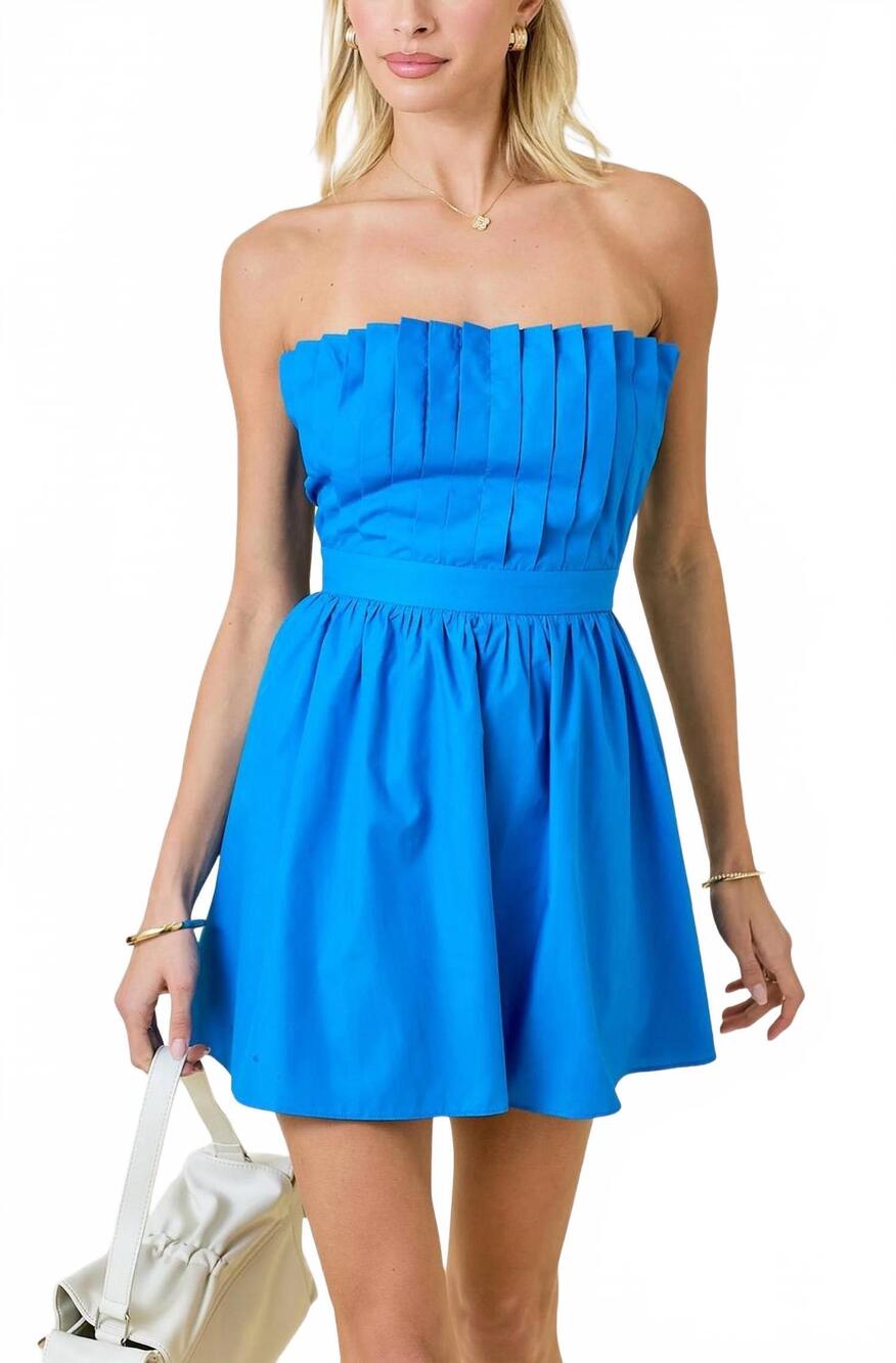 NEW HOW VERY LOVED ilianna pleated strapless mini dress in blue